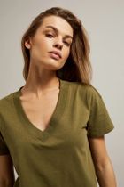 Bluzka damska z krótkim rękawem, khaki, Moodo