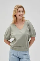 Bluzka damska z krótkim rękawem, khaki, Moodo