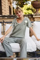 Bluzka damska z krótkim rękawem, khaki, Moodo