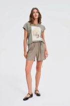 Bluzka damska z krótkim rękawem, khaki, Moodo