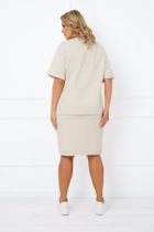 Bluzka damska z krótkim rękawem, plus size, beżowa, Caro, Italian Fashion