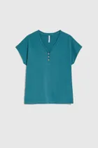 Bluzka damska z krótkim rękawem, zielona, Moodo