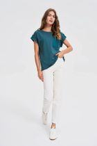 Bluzka damska z krótkim rękawem, zielona, Moodo