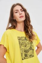 Bluzka damska z krótkim rękawem, żółta, Moodo