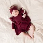 Body sukienka dziewczęce z długim rękawem, bordowe, Nicol