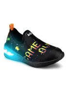 Buty sportowe chłopięce, slip on, czarne, świecąca podeszwa, Bibi Shoes