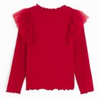 Cool Club, Bluzka dziewczęca z długim rękawem, prążkowana, czerwona