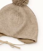 Czapka dziecięca z pomponem, wiązana, beżowa, Iltom