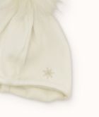 Czapka dziewczęca z pomponem, ecru, Iltom