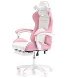Dziecięcy fotel gamingowy z wysuwanym podnóżkiem, różowy