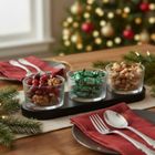 Eh Excellent Houseware, Zinari, szklane miseczki na przekąski na drewnianej podstawce, 9 cm, 4 szt.