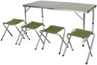 Enero Camp, stolik turystyczny, składany, kempingowy, 120-60-70/62/55 cm + krzesła, zielone, 4 szt.