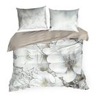 Eurofirany, komplet pościeli z satyny bawełnianej, Daisy, szarobeżowy, 160-200 cm