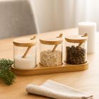 Excellent Houseware, Yulea, słoiczki na przyprawy, na bambusowej podstawce, 8,5 cm, 3 szt.