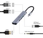 Gembird, adapter USB-C, 5w1, PD, HDMI, Audio, USB 3.1, USB 2.0