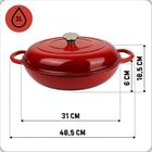 Hage, garnek żeliwny, emaliowany, płaski, czerwony, 30 cm, 3l