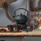 Hage, zestaw dzbanek żeliwny, z filiżankami i podgrzewaczem, czarny, 4-60 ml, 900 ml