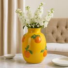 Home Styling Collection, Gort, wazon na kwiaty z pomarańczowym wzorem, żółty, 17-25 cm