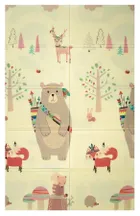 Humbi, dwustronna składana mata edukacyjna z pianki XPE, misie liski i auta, 120-180 cm