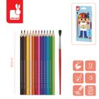 Janod, kredki akwarelowe z pędzelkiem, 12 kolorów