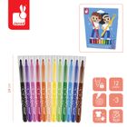 Janod, pisaki z filcową końcówką, flamastry, 12 kolorów