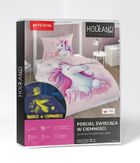 Jednorożec, 2-częściowy komplet pościeli bawełnianej, świecąca w ciemności, 160-200 cm