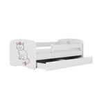 Kocot Kids, Babydreams, łóżko z szufladą i materacem, białe, kot, 80-180 cm