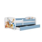Kocot Kids, Babydreams, łóżko z szufladą i materacem, niebieskie, zwierzęta, 80-160 cm