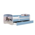 Kocot Kids, Babydreams, łóżko z szufladą, niebieskie, koń w galopie, 70-140 cm