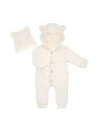 Kombinezon przejściowy chłopięcy z kapturem, ocieplany, Czapka, ecru, Nicol