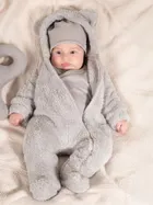 Kombinezon przejściowy chłopięcy z kapturem, ocieplany, szary, Nicol