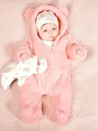 Kombinezon przejściowy dziewczęcy z kapturem, ocieplany, różowy, Nicol