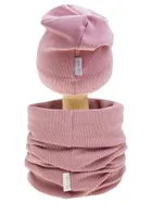 Komplet dziewczęcy, Czapka, Komin, prążkowany, wrzosowy, Nicol