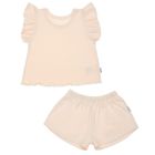 Komplet dziewczęcy, T-shirt, Szorty, beżowy, Nicol