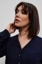 Koszula damska z długim rękawem, granatowa, Moodo