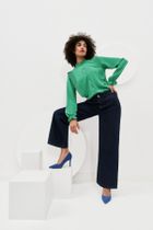 Koszula damska z długim rękawem, zielona, Moodo