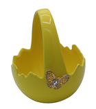Koszyczek ceramiczny, żółty ze złotym biżuteryjnym motylkiem, średni, 12,5-12,5-15 cm