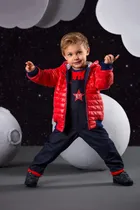 Kurtka chłopięca z kapturem, pikowana, czerwona, Eevi