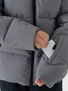 Kurtka narciarska chłopięca z kapturem, ocieplana, szara, 4F