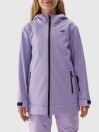 Kurtka softshell dziewczęca z kapturem, fioletowa, 4F