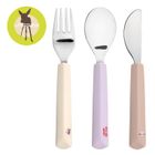 Lassig, Tiny Team, zestaw sztućców ze stali nierdzewnej z silikonową rączką, kotek, 3 szt.