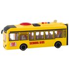 Lean Toys, autobus szkolny przegubowy z otwieranymi drzwiami, pojazd interaktywny, żółty, 1:16