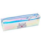 Lean Toys, piórnik saszetka, holograficzny z kotem, niebieski, 21-6 cm