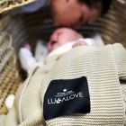 LullaLove, całoroczny koc bambusowy, skandynawski splot, milk coffee, 80-100 cm