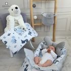 MimiNu, Dino, zestaw niemowlęcy z kokonem, granat, 4 elementy