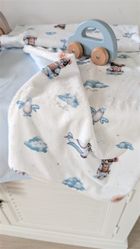 MimiNu, NewMinky, kocyk, misie błękit + baby blue, 70-100 cm