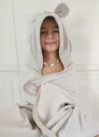 MimiNu, okrycie kąpielowe z kapturkiem, termofrotte, malina, 85-120 cm