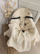 MimiNu, otulacz do wózka, fotelika samochodowego, 90-90 cm, uszka, muślin, ciepły beż, TOG 0.5-1.0