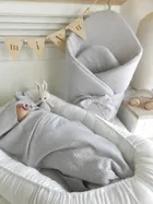 MimiNu, rożek niemowlęcy z kokardą, muślin, szary