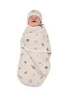 MimiNu, Soft, Leo, komplet: śpiworek + czapeczka, listki, TOG 0.5, 0-3 m